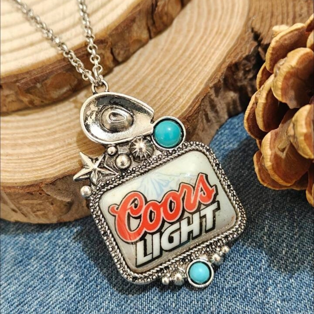 Coors Light Necklace with Turquoise Accents